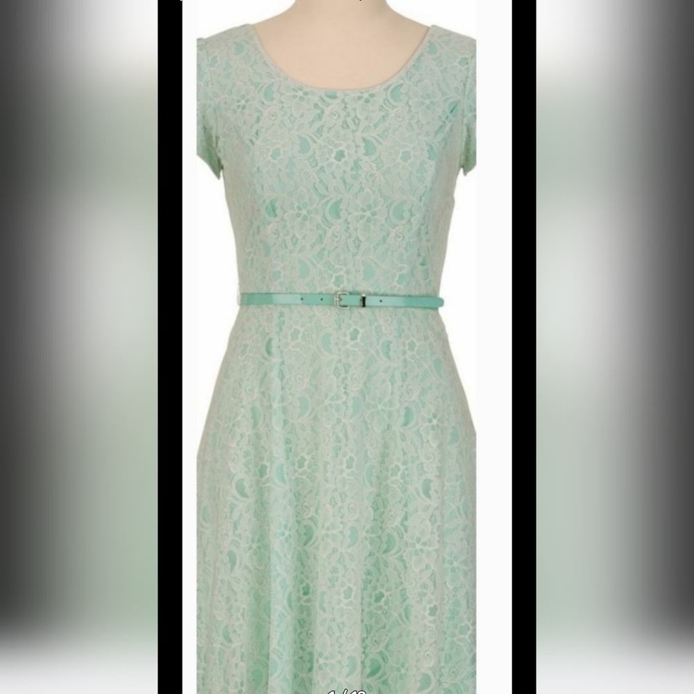 New Maurices Mint Lace Overlay A-Line Bow Detail Belted Midi Dress Size 15/16